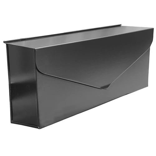 NACH Envelope Wall Mounted Metal Mailbox, Maximum Rust Protection, Black Mailbox Wall Mount, Wall Mount Mailboxes for Outside, 14.1 x 3.5 x 6 Inches, Hardware Included, MB-6915BLK