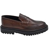  Scarpe Uomo Mocassino con bendina Nero in Vera Pelle Spazzolata Punta Effetto Vintage Fondo Alto Gomma zigrinato (44 EU)