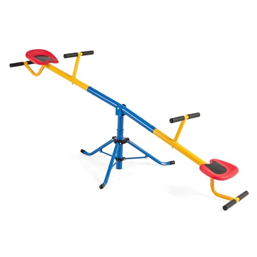 HOMASIS Balançoire à bascule pour enfants 2 places, Bascule d'extérieur avec rotation à 360° et verrou pour les jambes, jusqu'à 60 kg de charge,...