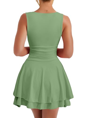 Image of Kaximil Women's Ruffle Hem Boat Neck Mini Dress Sleeveless Ruched Corset Short Party Dresses