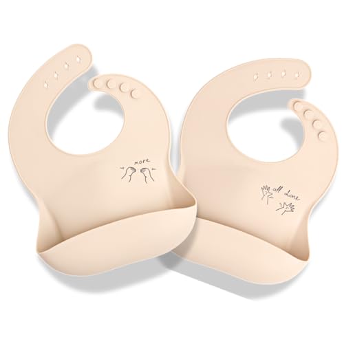Image of APLAINR Baby Sign Language Bib, Silicone Baby Bibs, ASL Graphics, Food Catcher, Adjustable, Waterproof, Soft, 6-36 Months