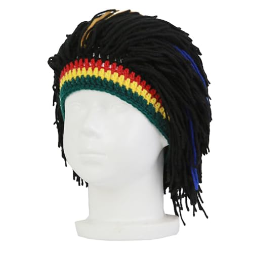 Image of Funny Rasta Wig Beard Hats Knitted Jamaican Rasta Beanie Hat with Dreadlocks Christmas Halloween for Men Women