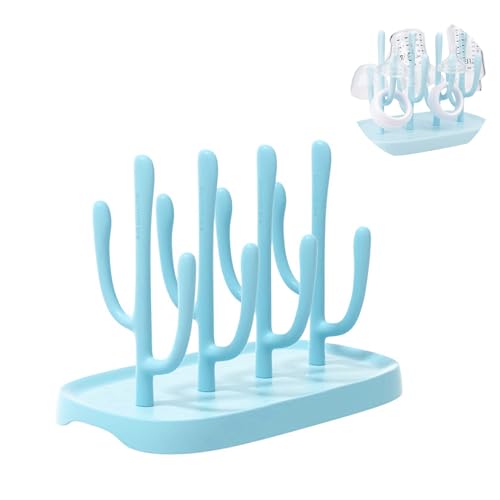 Image of YilulvDeng Baby Bottle Drying Rack - Space Saving, Portable Travel Rack for Baby Bottles and Accessories (Blue)