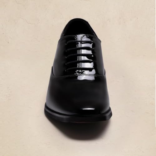 Image of CHAMARIPA Men's Oxfords Elevator Shoes Invisible Height Increasing Shoes | 2.76 /3.15 Inches Taller Lace-up Oxfords with Patent Leather Breathable Calfskin Integrated Elevator Insole Business Wedding