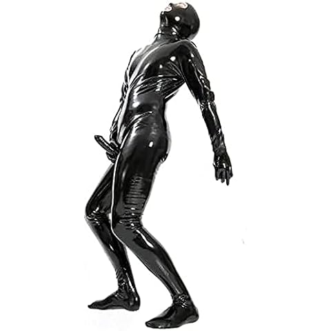 SMGZC Men's Sexy Shiny Patent Leather Catsuit Full Body Latex Tight Zipper Jumpsuit Wet Look Club Wear (L), Red Cover