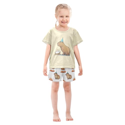 Cute Birthday Capybara Summer Cute Pajama Sets, Short Sets for Daily Wears and Sleep Wears3