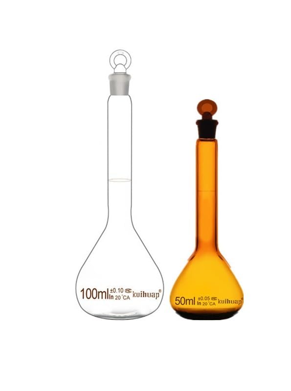 Matraz Aforado Clase A 5–2000ml de Vidrio Borosilicato 3.3 con Tapón Esmerilado para Laboratorio Transparente y Ámbar(Clear,100ml)