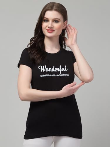 Image of Cotton Regular Fit Printed Half Sleeves T-Shirt for Women (Wonderful)