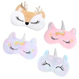 4 Piezas Antifaz Dormir Niño, Antifaz para Dormir Animales, Máscara de Ojos de Felpa Esponjoso en 3D, Antifazs para Dormirs para Niños para Niñas, Niños, Viajes, Siestas, Accesorios de fiesta
