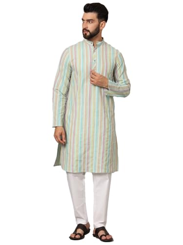 Image of LATEST CHIKAN Men's Cotton Regular Premium Long Kurta Full Sleeves - Casual Ethnic Wear