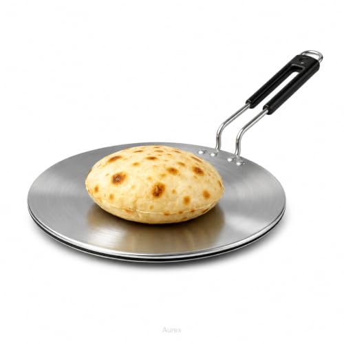 Image of Aurex Triply Stainless Steel Tawa | 26cm,1Kg, 4mm | Induction Friendly | 3-Layer Body, 100% Toxin-Free, No Chemical Coating, Easy to Clean, Less Oil Usage | Roti, Paratha, Chapati |