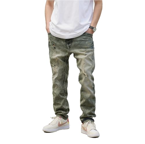 Mens Skinny Fit Ripped Destroyed Distressed Stretch Slim Cotton Blend Comfort Biker Denim Pants Jeans Pants