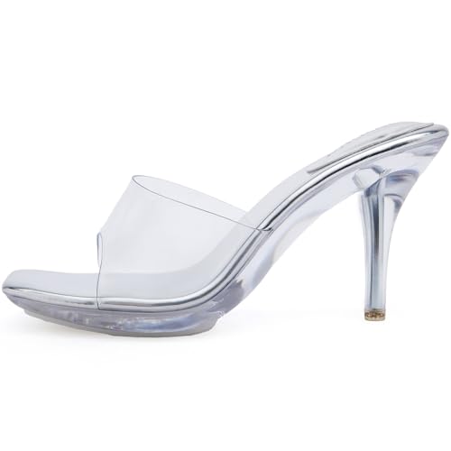 Clear Heels for Women Sexy High Heels Sandals Platform Stiletto Kitten Square Toe Comfortable Shoes Transparent Strap Mule2