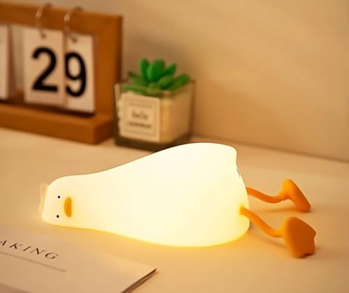 Lurk Deep Lying Flat Duck Night Light for Kids Touch Dimmable Rechargeable Portable Squishy Silicone Led Nightlight Kawaii Gift Nursery Toddler Breastfeeding Bedroom Decor Timing Bedside Lamp Birthday