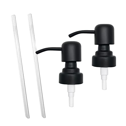 BIKALAN 2 Stück Edelstahl Seifenspender Pumpenkopf Ersatz, Pumpenspender mit Schlauch, Spenderkopf Seifenflaschenpumpe für Standard 28/400 (26 mm - 28 mm) Halsgröße Cover