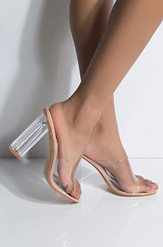 Image of Cape Robbin Fusion Chunky Block High Heels for Women, Transparent Booties for Women