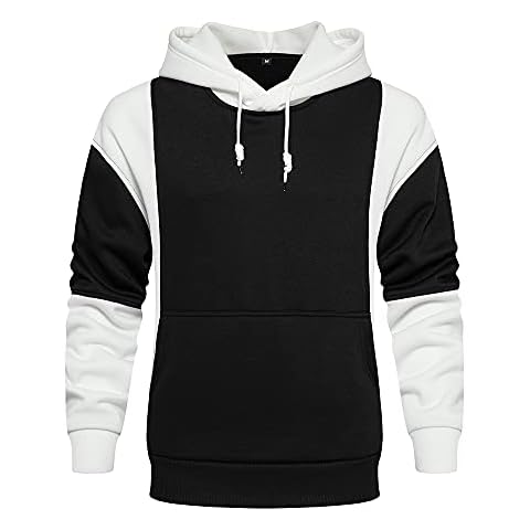 MANLUODANNI Mens Hoodie Patchwork Lightweight Long Sleeve Pullover Hoodies with Kanga Pocket Black XXL Cover