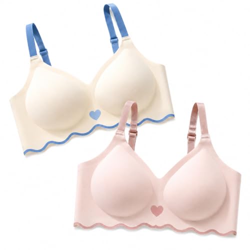 Image of Women's Seamless Wirefree Bra Pack of 2 Full Coverage Padded Everyday T-Shirt Bras | Soft Stretch Comfortable Wireless Bra Adjustable Straps Breathable No-Show