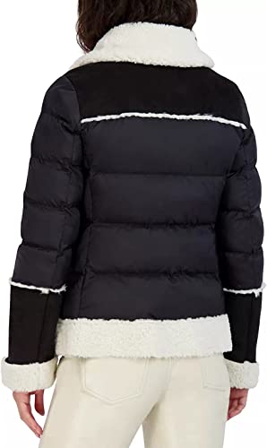 Tahari Selena Faux Shearling Trim Mixed Media Puffer Jacket Coat (As1, Alpha, X_S, Regular, Regular, Xs) #TOP3