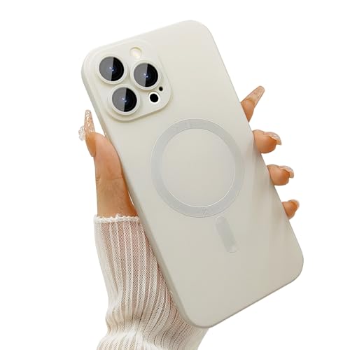 ankofave Magnetic for iPhone 14 Pro Max Case for Women Matte Luxury Soft Metallic Luster Design with Camera Lens Protector Compatible with Magsafe Case for iPhone 14 Pro Max 6.7-White