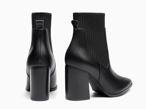 Image of Coutgo Women Ankle Boots Sock Booties Pointed Toe Chunky Stacked High Heel Knit Chelsea Winter Dress Booties