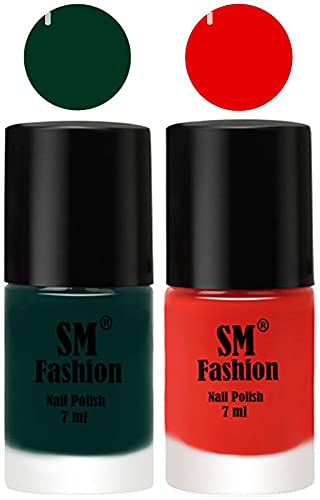 Image of Long Lasting Nail Polish | Nail Paint Combo 7 ml Each) - Set of 2 Dark Green-Fire Orange