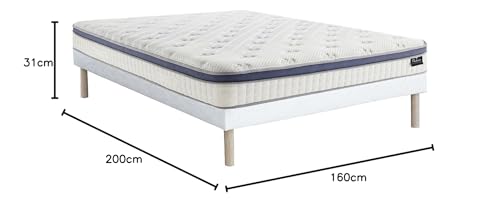 Vente-unique - Set 160 x 200 cm Boxspringbett + Hybrid-Matratze, Taschenfederkernmatratze, 7 Zonen aus Memory-Schaum und Latex, Stà ¤rke 25 cm  Malao de Palacio – Bild 3
