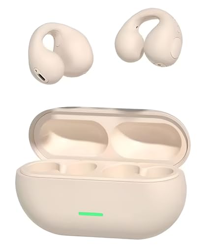 Image of T75 EAR CLIP OWS Open Ear Wireless Earbuds | ENC Mic for Crystal-Clear Calls | 30hr Playtime with Type-C Fast Charging | BT5.3 Gaming Bluetooth Earphones | Touch Control Sports Headphone.(BEIGE)