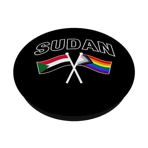 Sudan & Rainbow Pride Flag Proud Sudanese PopSockets Swappable PopGrip, Black - Image 2