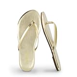 CUSHIONAIRE Cruise Women’s Minimalist Flip Flops – Ultra-Lightweight Summer Sandals with Non-Slip Sole, Gold Smooth 6