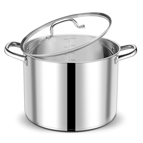 Comparison: Best 16 Quart Cooking Pot 9 P&P CHEF 16 QT Stock Pot with Lid, Stainless Steel Large Cooking Pot, Soup Canning Stockpot for Stewing Simmering, Tri-ply Bottom for All Stoves, Heavy-Duty &Dishwasher Safe & Food-Grade