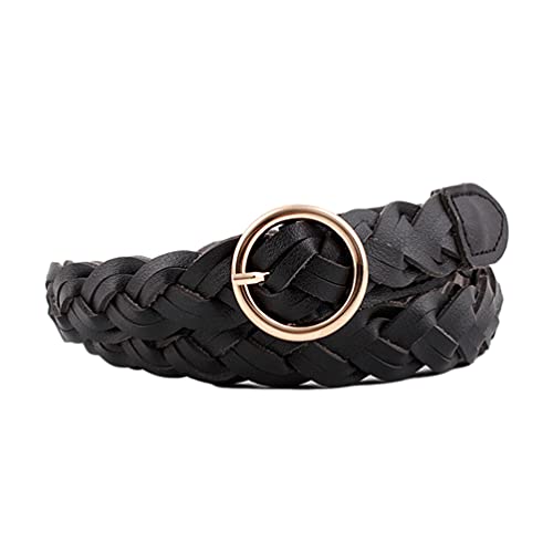 Familyhouse Women's Braided Non-porous Woven Leather Skinny Belt with O-ring Buckle for Jeans Dress Ladies Belts