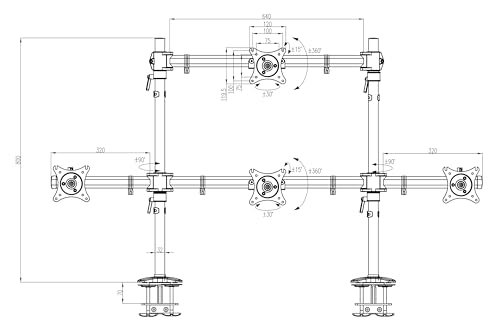 Soporte para 4 monitores convertible que elimina el dolor de cuello con altura e inclinaci&oacute;n ajustable 2