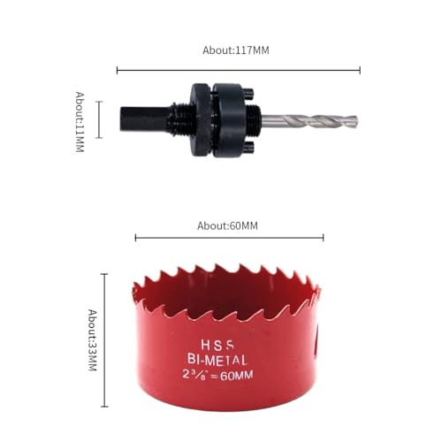 LAIWEI 2.36 Inch Hole Saw, 60mm Hole Cutter, A2 Heavy Duty Mandrel, Compatible with Most Bi-Metal Hole Saws - Image 2