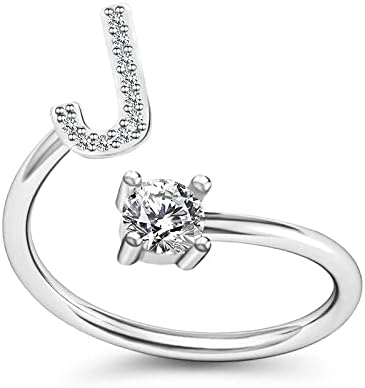 RVM Jewels Initial Crystal Stylish Adjustable Letter A D J K M N P R S V Rings Starting Name With American Diamond Silver Plated For Valentine Gift To Girlfriend Or Girls and Women