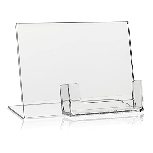 DIN A6 Werbeaufsteller im Querformat, L-Ständer, L-Aufsteller mit extra Visitenkartenhalter als Tischaufsteller aus original PLEXIGLAS