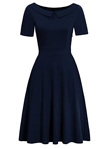 Image of Women's Elegant Vintage Dresses Knee Length Casual Floral Print Work Party Peter Pan Collar A-Line Dress with Pockets 978