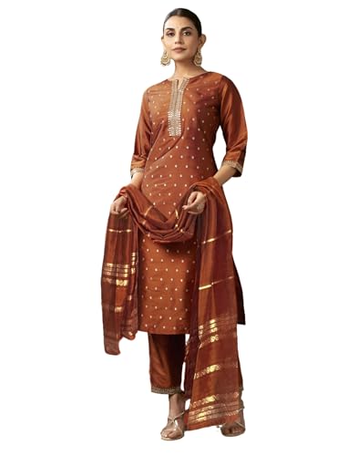 Image of SKYLEE Velvet Dyed, Sequins, Embroidery and Lace Straight Kurta Set with Dupatta