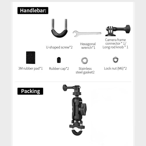 Image of Action Camera Handlebar Mount with 360 Dual Ball Head, Aluminum Bicycle /Motorcycle Clamp Mount Compatible with Action Cameras for DJI Osmo Action 6 /5 Pro /4 /3, Hero 13 /12 /11 /10 /9 /8 /7, Insta360