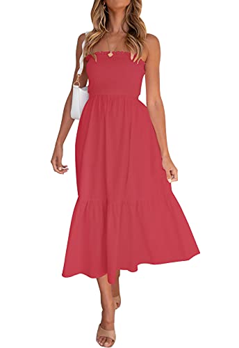 Image of ZESICA Women's Summer Boho Strapless Maxi Dress 2026 Casual Off Shoulder Smocked Flowy A Line Beach Holiday Long Dresses
