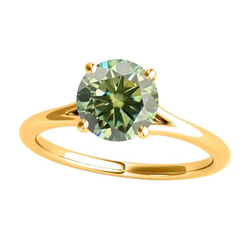 MauliJewels Women's 2.00 Ctw Green Round Moissanite Solitaire Ring in 14K White, Rose, and Yellow Gold