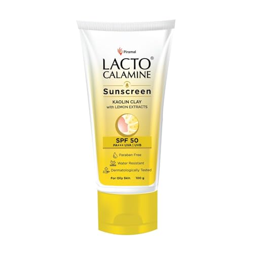 Lakto Kalamine Sunscreen SPF 50 | 100g | PA +++ Sunscreen For Oily Skin | UVA – UVB Sunscreen | Water Resistant & No White Cast | With Kaolin Clay, Vitamin E & Lemon Extracts | Paraben Free (100 g)