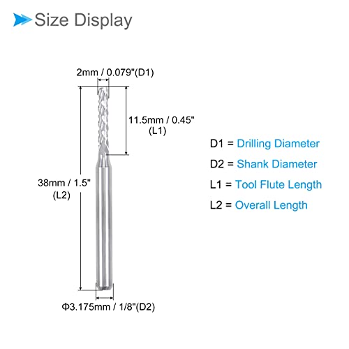 Image of Carbide End Mill Engraving Milling Bits, 2mm Bit Dia. 1 /8 inch Shank, CNC Cutting Router Bits Tool - (Applications: for PCB Machine), 10-Pieces