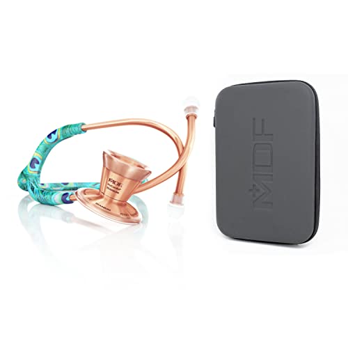 MDF Pavo Real/Oro Rosa ProCardial Estetoscopio de Cardiología, Titanio Ligero, MDF797TPKRG + MDF Portátil Estuche Rígida para Estetoscopio - Mediano (MDFSCM12)