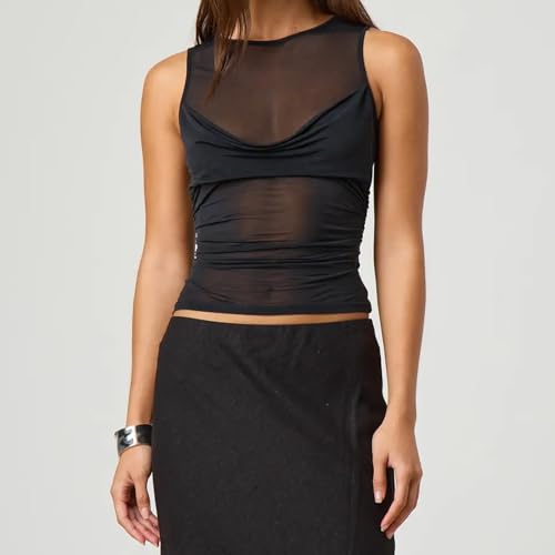 Women Mesh Tank Top Sheer See Through Sexy Going Out Top Clubwear2