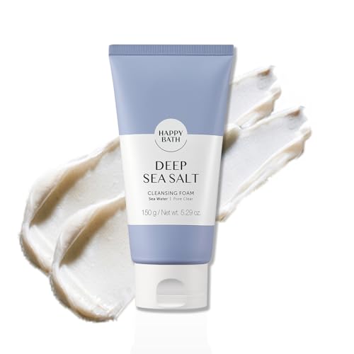 HAPPY BATH Deep Sea Salt Facial Cleanser, Exfoliating Face wash with Cellulose beads, Combination to Oily Skin, Korean Foaming Face Cleanser, Gentle Formula for Daily Use, 5.29 Fl Oz.