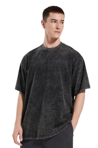 Men's Oversized Cotton T-Shirts Unisex Vintage Acid Wash Short Sleeves Casual Workout Basic Tee Tops for Streetwear (S-5XL)2