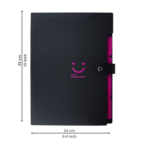 Image of SPS 5 Pocket Expanding File Folder Smile Design - Fits A4 & Letter Size Document Organizer, Accordion File Folders, File Holder for Office, School & Home Use - Pink (Pack of 4)