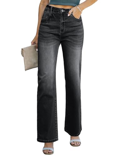 Sidefeel Women's Wide Leg Jeans Casual High Waisted Straight Zimbaplatinum