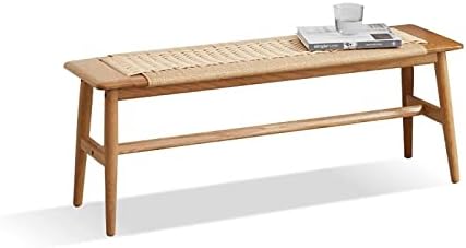 Wayshome100% Solid Oak Wood Bench,Hand Woven Bench Surface Design,Solid Structure of Chair Legs,Entryway Bench/Bedroom Bench/Dining Bench (Original Wood)